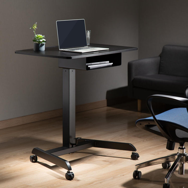 Scrivania per laptop regolabile in altezza con ruote e scrivania sit-stand con un cassetto Altezza regolabile fino a max. 113cm max. 8kg (Nero)