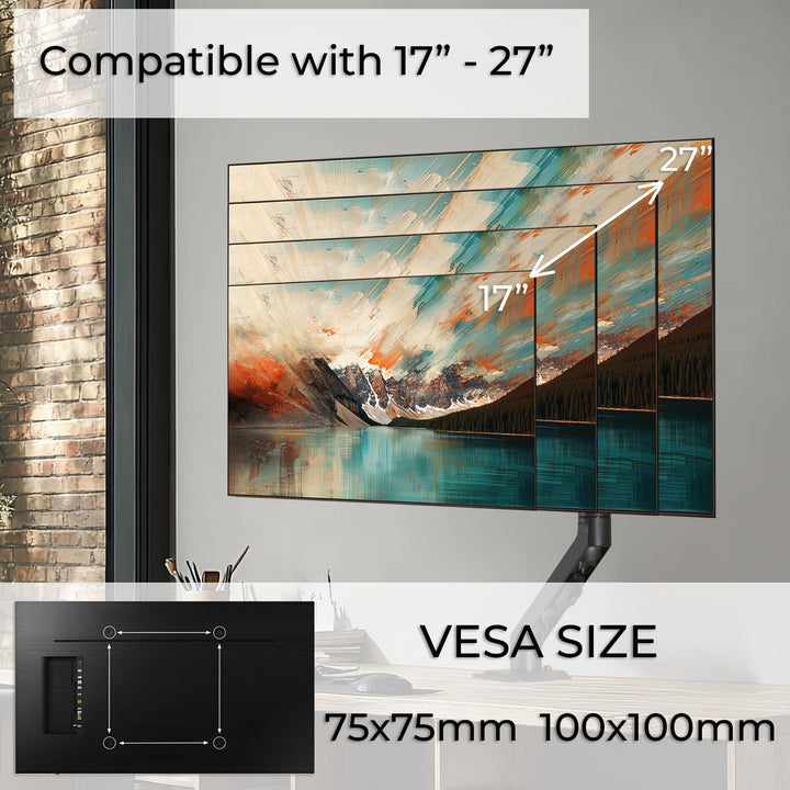 Maclean MC-906 Supporto per monitor con molla a gas 17"-27" Supporto da scrivania braccio per monitor girevole, inclinabile e ruotabile VESA 75x75 100x100 fino a 8 kg