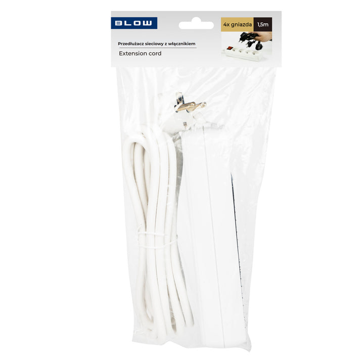Cavo di prolunga con 4 prese a terra con interruttore 1,5 m bianco PR-470wsp 3x1,5mm Blow