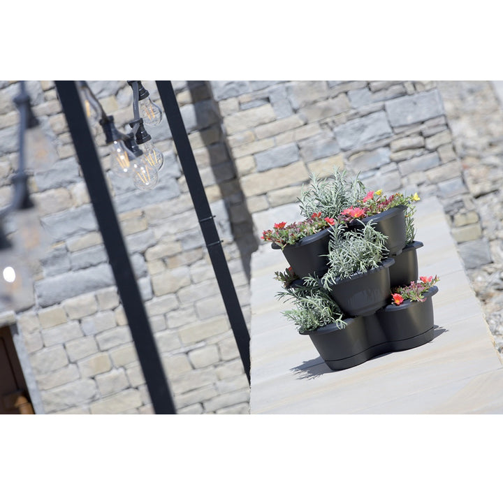 Respana Trio Vaso per piante a 3 piani Vaso a colonna Vaso da fiori A torre impilabile 3 livelli 40,5 cm altezza totale antracite