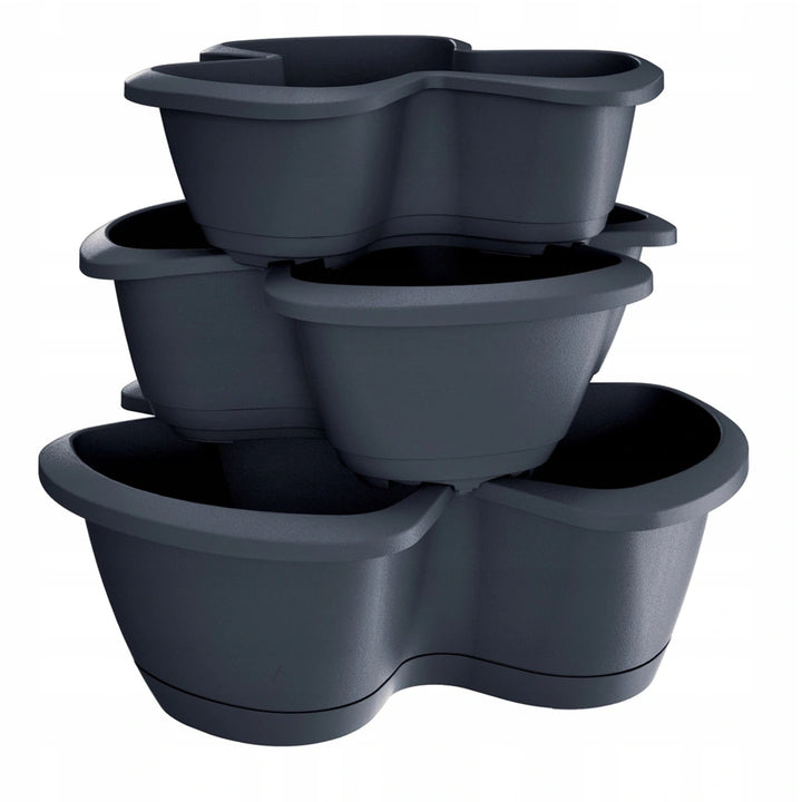 Respana Trio Vaso per piante a 3 piani Vaso a colonna Vaso da fiori A torre impilabile 3 livelli 40,5 cm altezza totale antracite