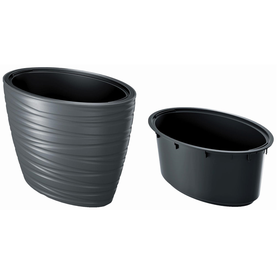 Prosperplast Maze fioriera vaso di fiori 2in1 incl. Vaso per piante resistente alle intemperie per uso interno ed esterno ovale 42,3 cm altezza plastica (antracite)