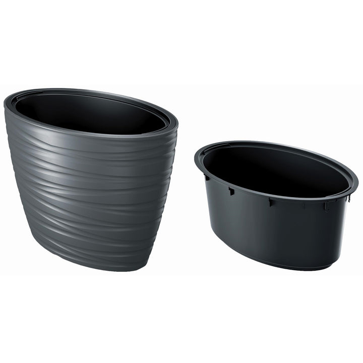 Prosperplast Maze fioriera vaso di fiori 2in1 incl. Vaso per piante resistente alle intemperie per uso interno ed esterno ovale 42,3 cm altezza plastica (antracite)