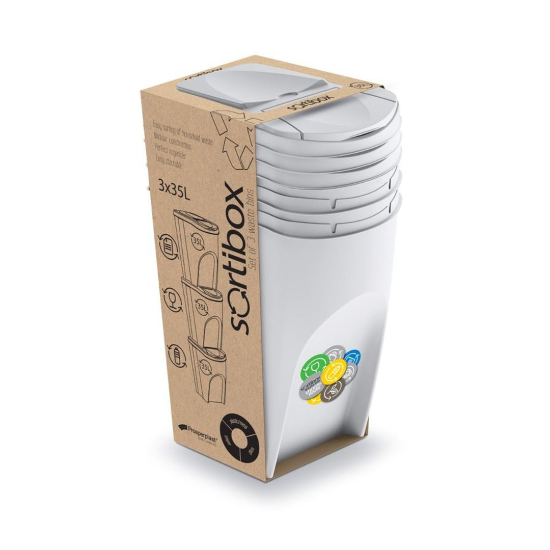 Set di cestini per raccolta differenziata Prosperplast Sortibox 3x35L bianco