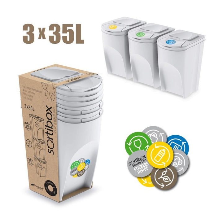 Set di cestini per raccolta differenziata Prosperplast Sortibox 3x35L bianco