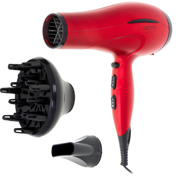Asciugacapelli Camry, 2 livelli di intensità del colpo, 3 impostazioni di temperatura, 2400W, rosso, CR 2253