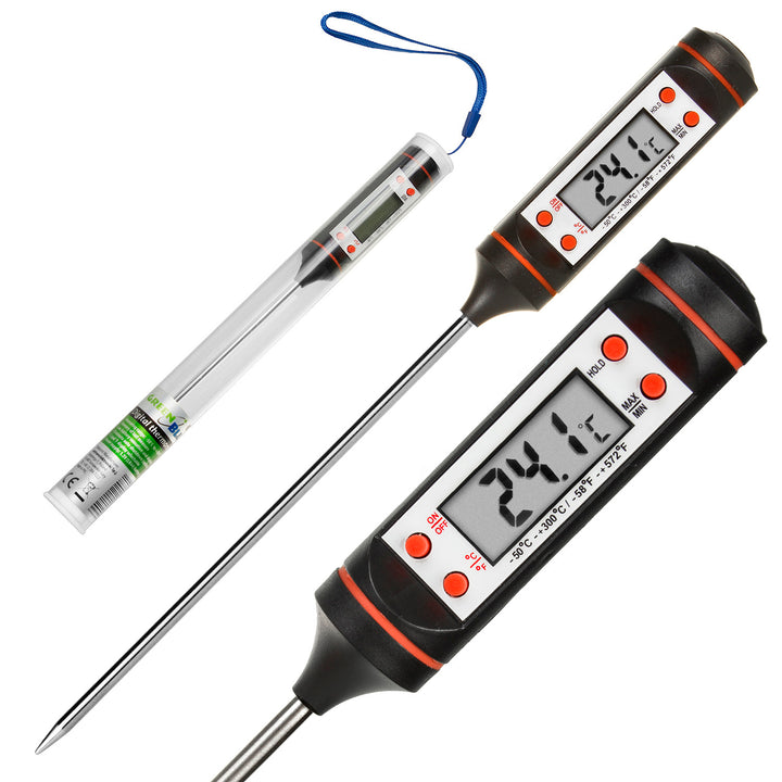 Termometro/sonda per alimenti, GreenBlue, lunghezza sonda 15 cm, intervallo di temperatura da -50 gradi C a +300 gradi C, precisione 0,1 gradi C, GB178