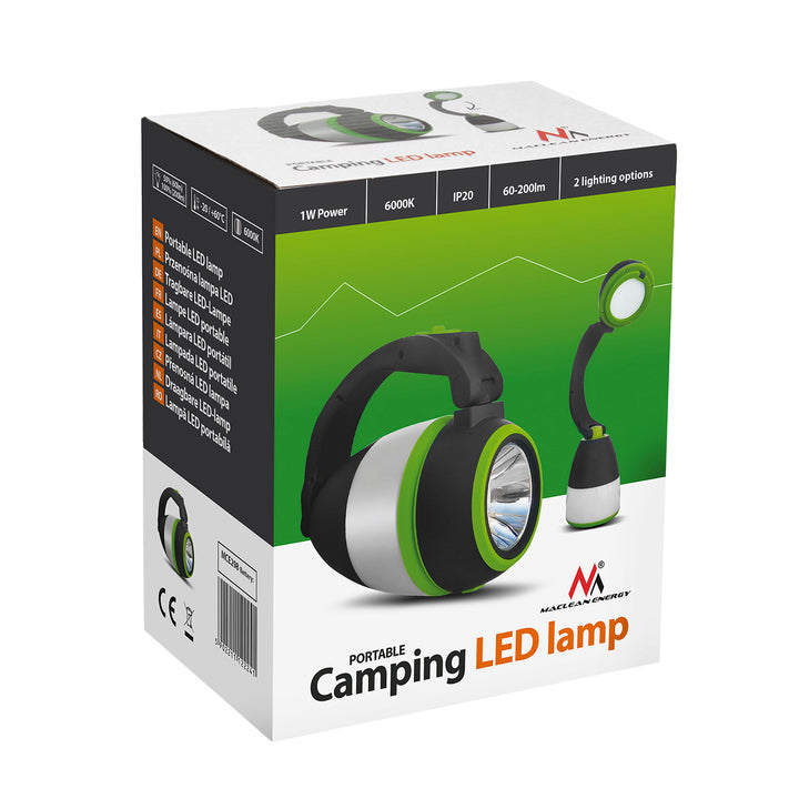 Maclean MCE298 Lampada da campeggio a LED 3 in Lampda da tavolo torcia pieghevole da esterno 3 modalità di illuminazione 1W 60-200LM bianco freddo 6000K IP20 (batteria integrata 1500mAh / funzione power bank)