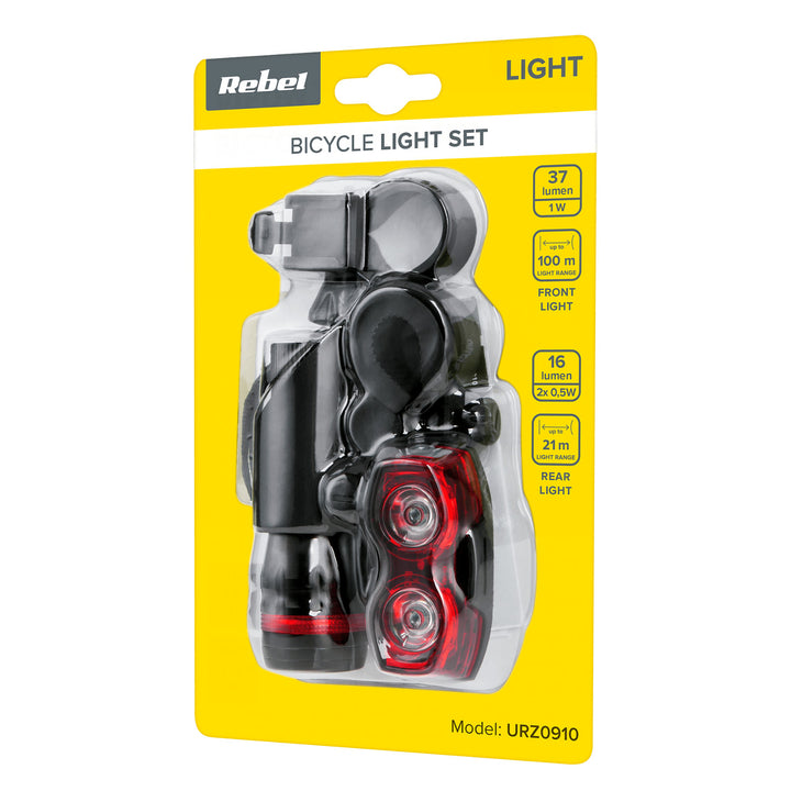 Set di luci per bicicletta Rebel, a batteria, luce anteriore e posteriore, URZ0910