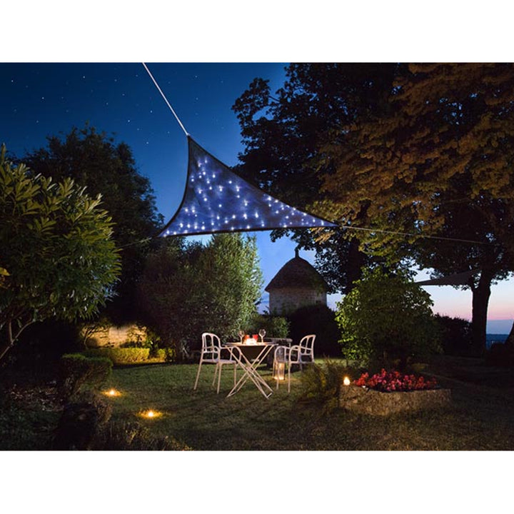 Vela da giardino Vela parasole LED Sky con LED cielo stellato - triangolare - sensore crepuscolare 3,6 X 3,6 X 3,6 M modulo solare idrorepellente e antivento blu scuro