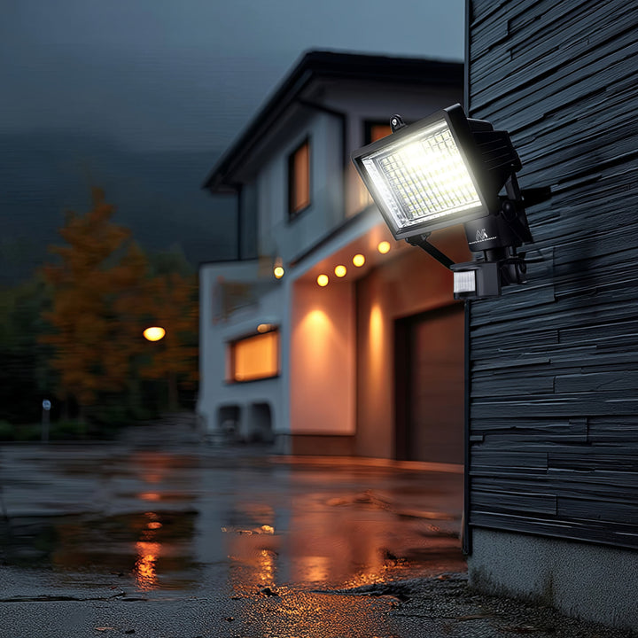 Lampade solari Faretto LED con sensore di movimento Proiettore solare da parete Luce solare del sensore crepuscolare IP44 6W 360 Lumen 6000K