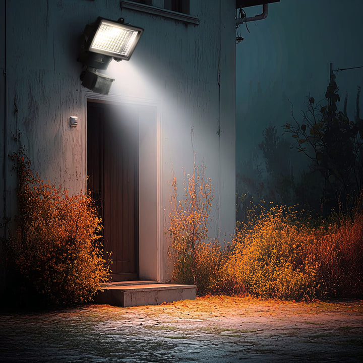 Lampade solari Faretto LED con sensore di movimento Proiettore solare da parete Luce solare del sensore crepuscolare IP44 6W 360 Lumen 6000K