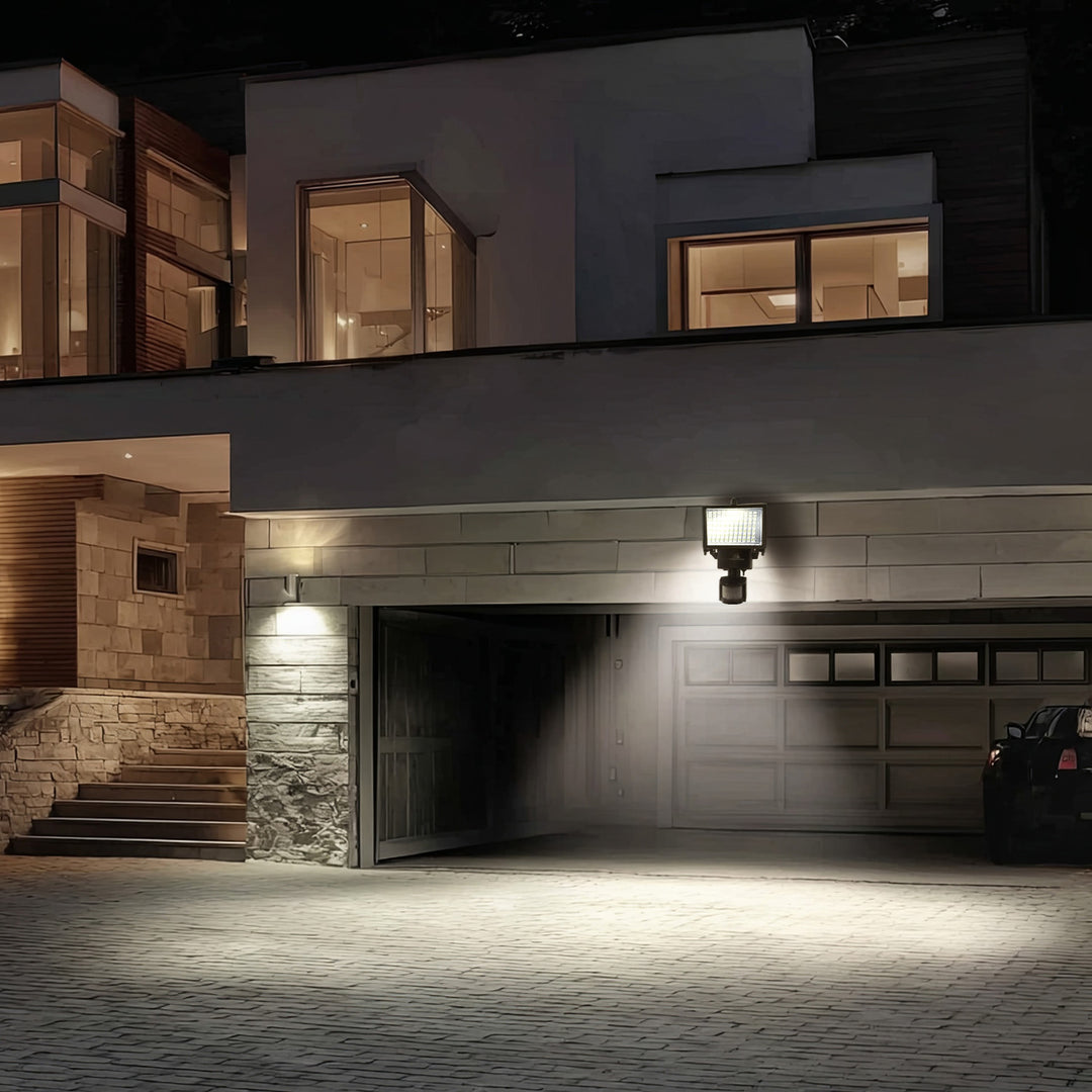 Lampade solari Faretto LED con sensore di movimento Proiettore solare da parete Luce solare del sensore crepuscolare IP44 6W 360 Lumen 6000K