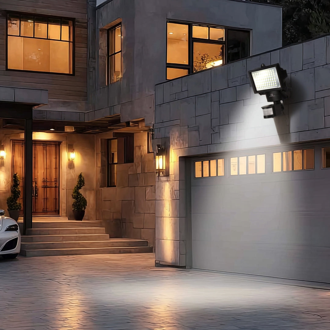 Lampade solari Faretto LED con sensore di movimento Proiettore solare da parete Luce solare del sensore crepuscolare IP44 6W 360 Lumen 6000K