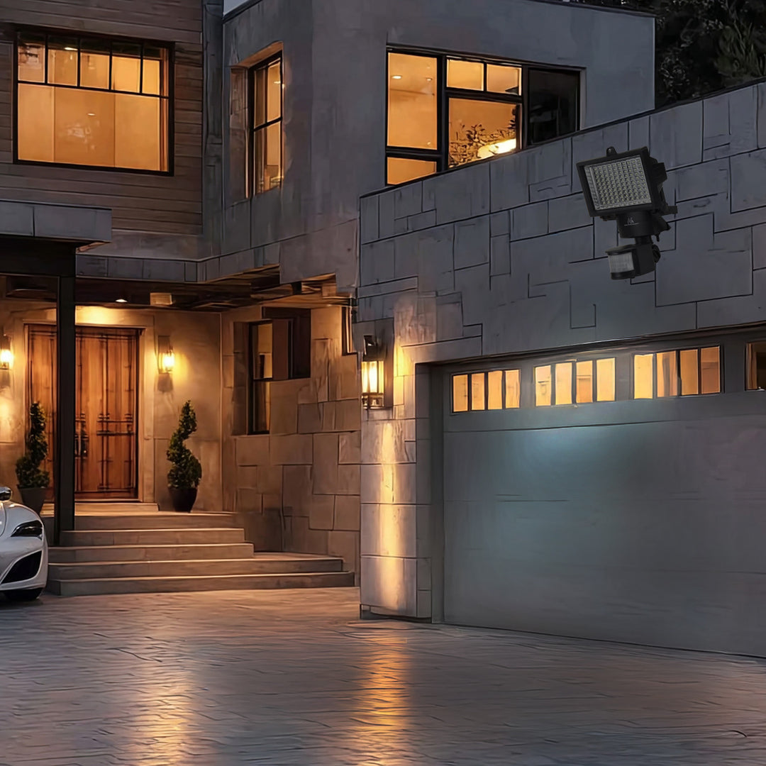 Lampade solari Faretto LED con sensore di movimento Proiettore solare da parete Luce solare del sensore crepuscolare IP44 6W 360 Lumen 6000K