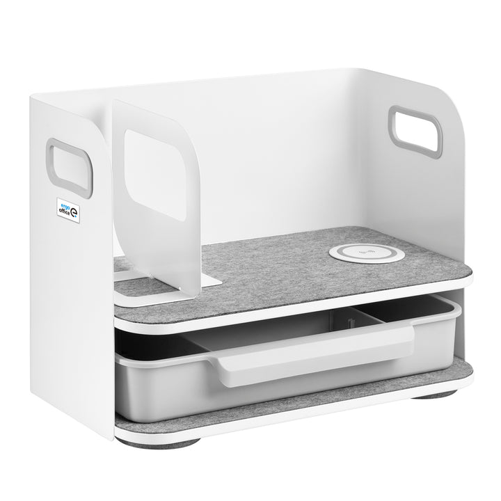 Organizzatore da tavolo con cassetto e caricabatterie wireless Ergo Office, bianco, max. 10 kg, ER-441