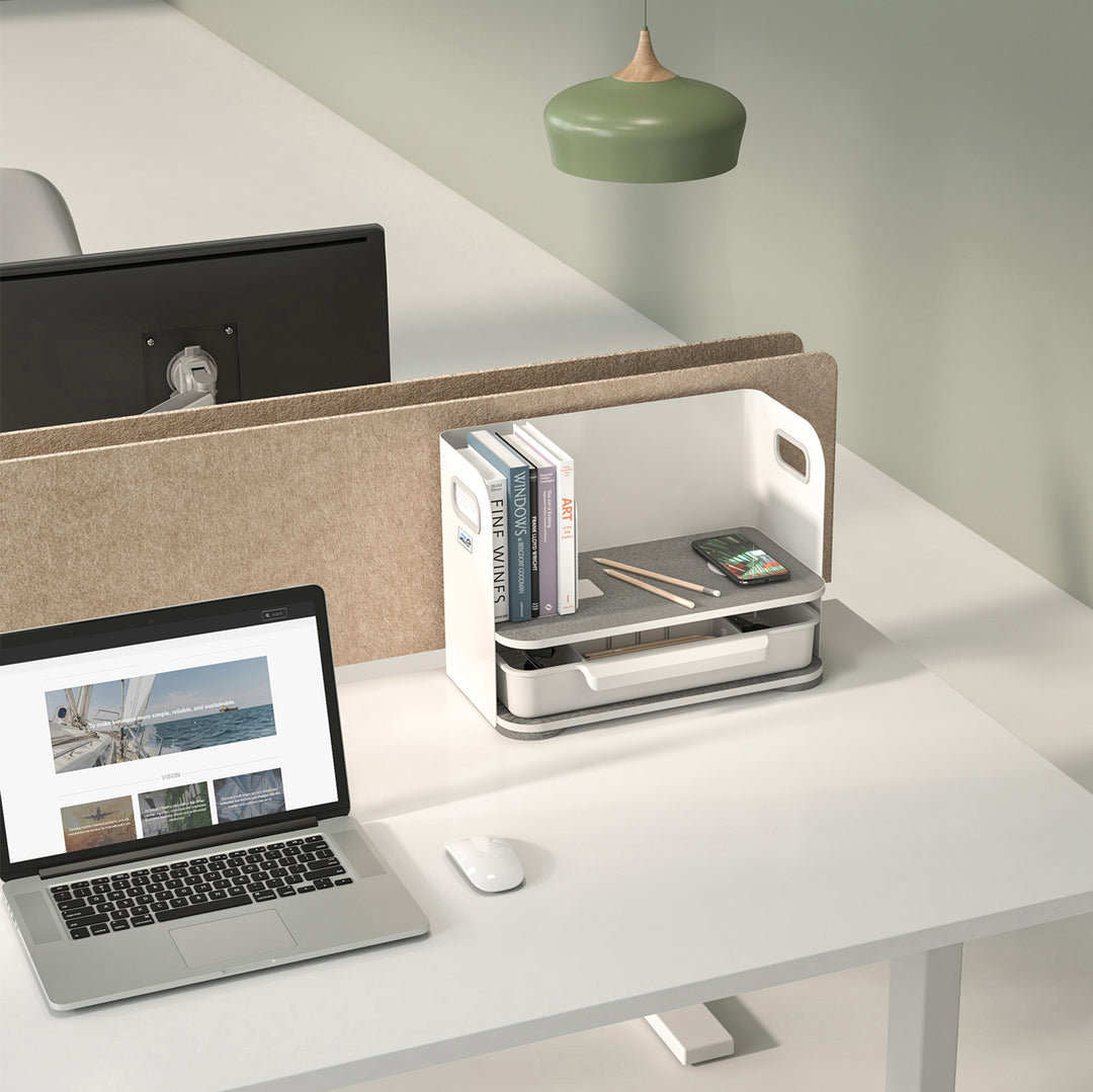 Organizzatore da tavolo con cassetto e caricabatterie wireless Ergo Office, bianco, max. 10 kg, ER-441