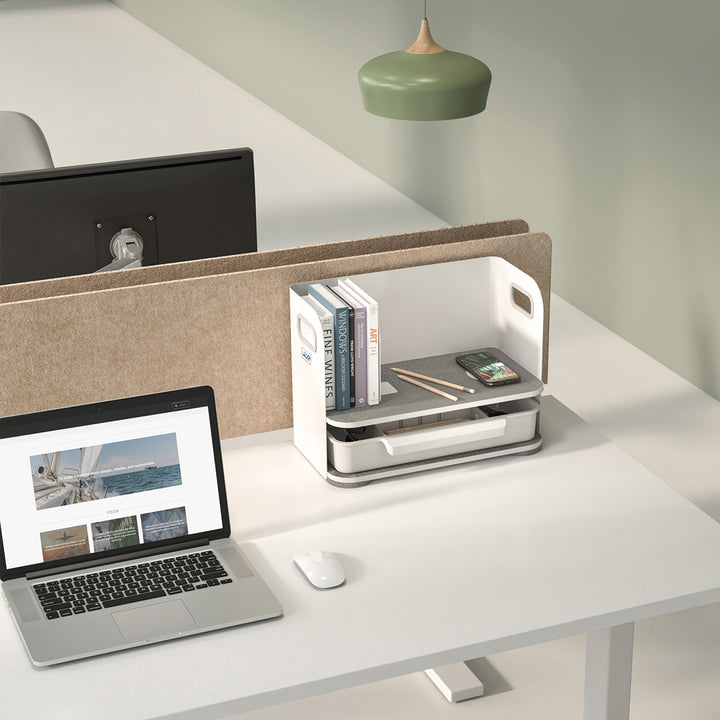 Organizzatore da tavolo con cassetto e caricabatterie wireless Ergo Office, bianco, max. 10 kg, ER-441