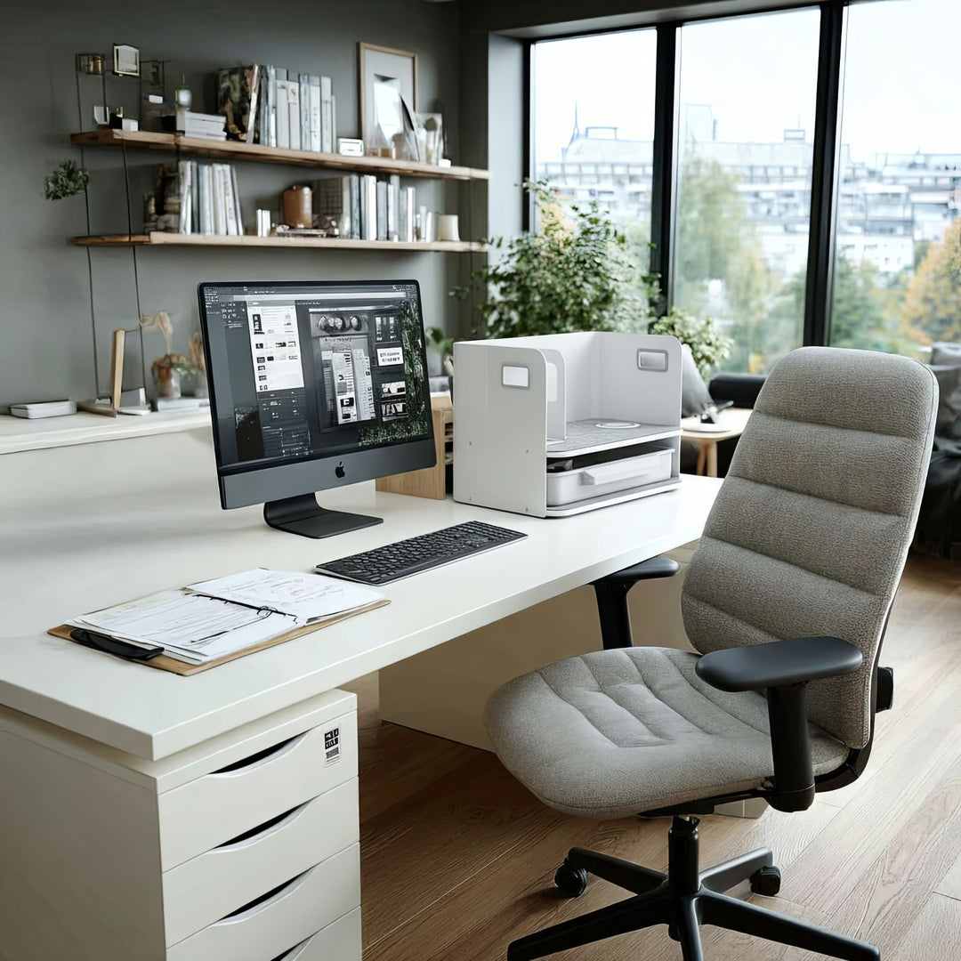 Organizzatore da tavolo con cassetto e caricabatterie wireless Ergo Office, bianco, max. 10 kg, ER-441