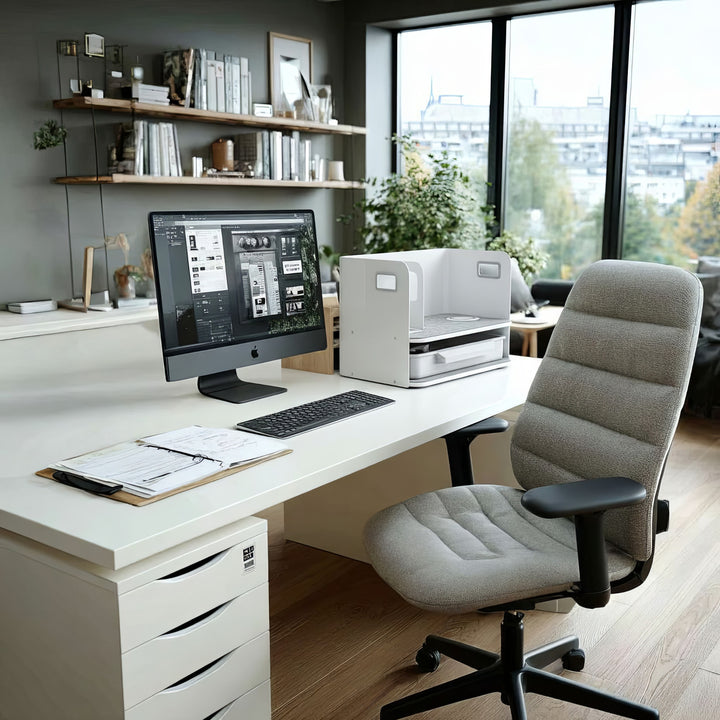 Organizzatore da tavolo con cassetto e caricabatterie wireless Ergo Office, bianco, max. 10 kg, ER-441
