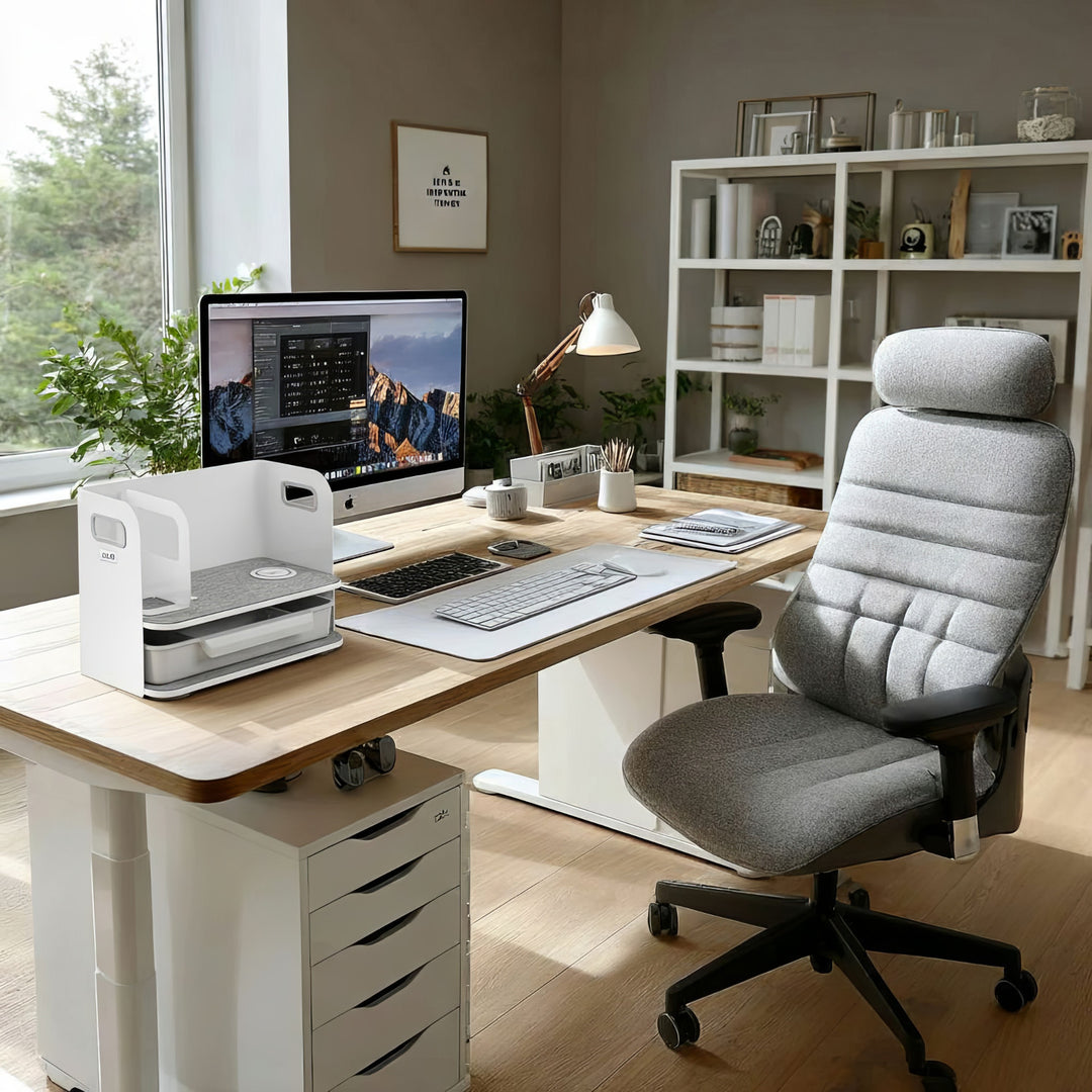 Organizzatore da tavolo con cassetto e caricabatterie wireless Ergo Office, bianco, max. 10 kg, ER-441
