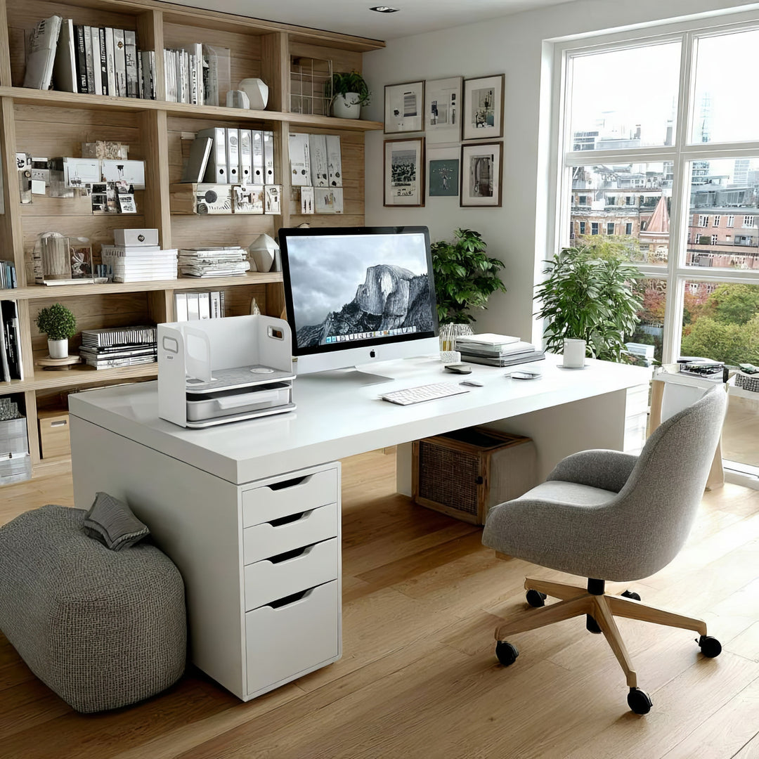 Organizzatore da tavolo con cassetto e caricabatterie wireless Ergo Office, bianco, max. 10 kg, ER-441