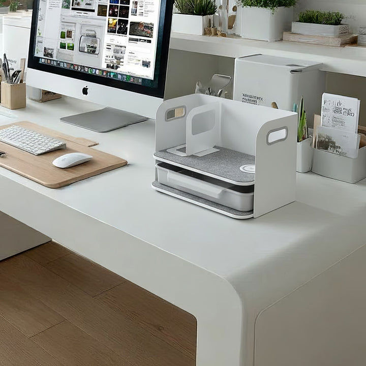 Organizzatore da tavolo con cassetto e caricabatterie wireless Ergo Office, bianco, max. 10 kg, ER-441