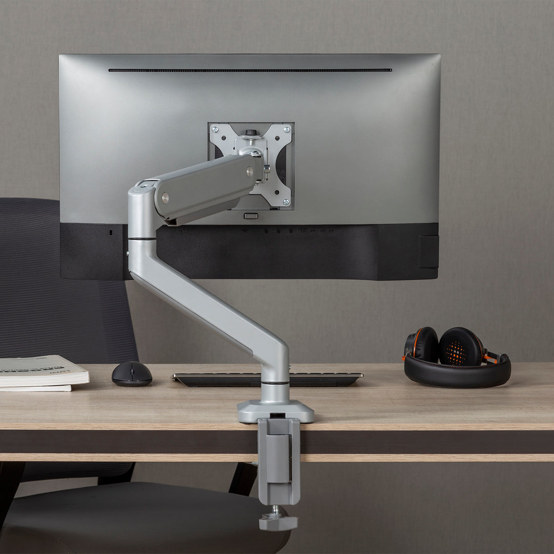 Supporto per monitor Ergo Office in alluminio con molla a gas, braccio doppio, vesa 75x75/100x100, 17"-32" 10 kg, argento, ER-447