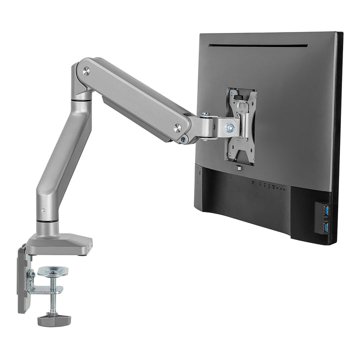 Supporto per monitor Ergo Office in alluminio con molla a gas, braccio doppio, vesa 75x75/100x100, 17"-32" 10 kg, argento, ER-447