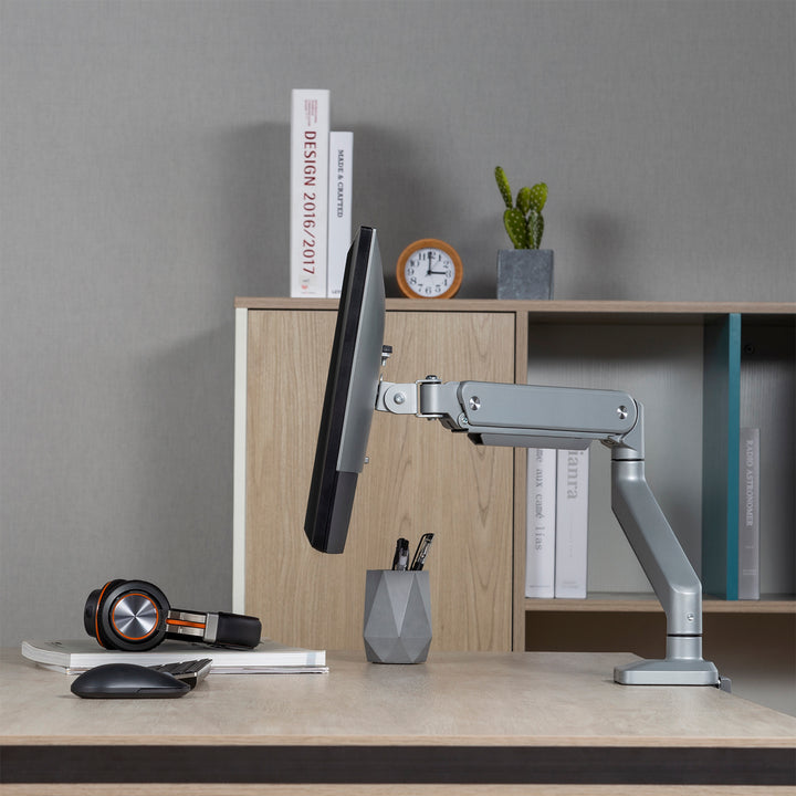 Supporto per monitor Ergo Office in alluminio con molla a gas, braccio doppio, vesa 75x75/100x100, 17"-32" 10 kg, argento, ER-447