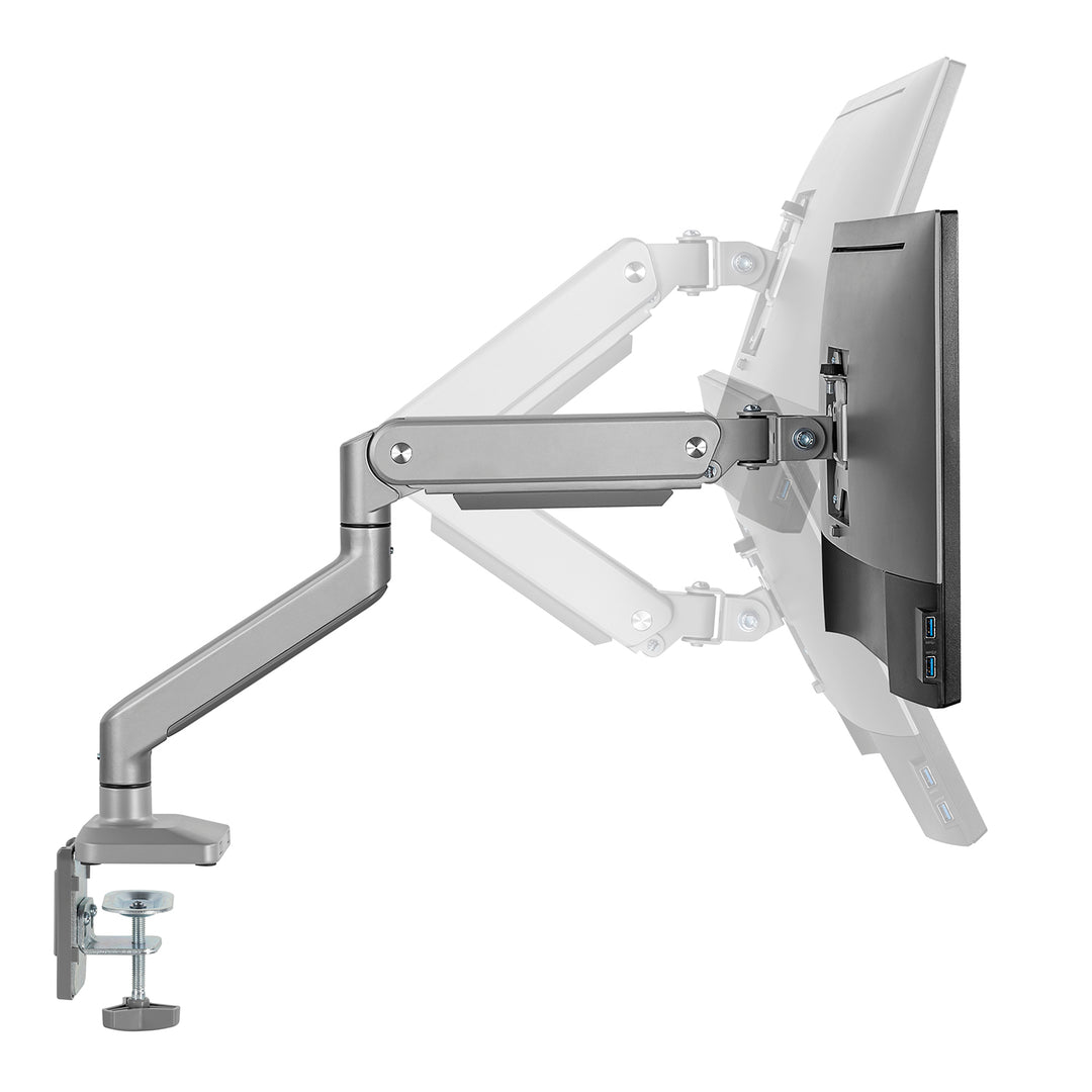 Supporto per monitor Ergo Office in alluminio con molla a gas, braccio doppio, vesa 75x75/100x100, 17"-32" 10 kg, argento, ER-447