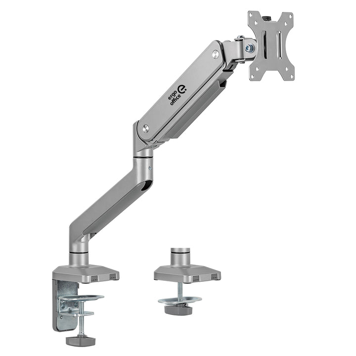 Supporto per monitor Ergo Office in alluminio con molla a gas, braccio doppio, vesa 75x75/100x100, 17"-32" 10 kg, argento, ER-447