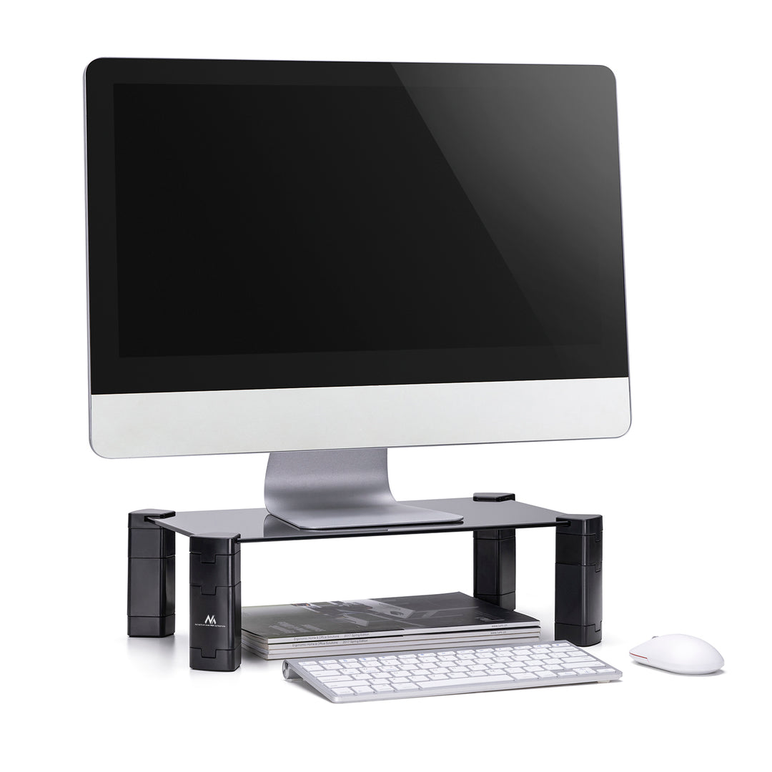Maclean MC-934 Supporto per monitor/laptop Altezza regolabile dello schermo Supporto in vetro temperato Alzatina per portatile fino a max. 20kg