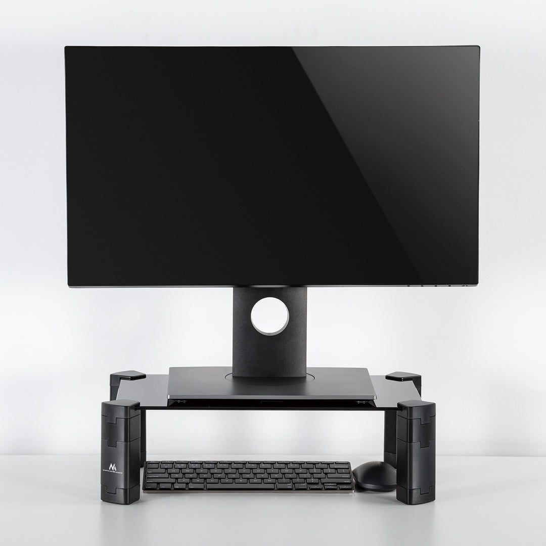 Maclean MC-934 Supporto per monitor/laptop Altezza regolabile dello schermo Supporto in vetro temperato Alzatina per portatile fino a max. 20kg