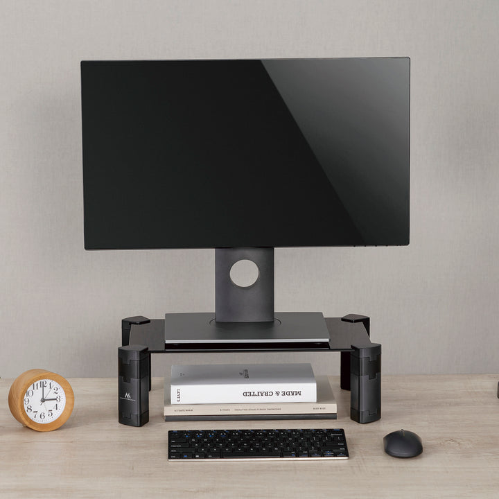 Maclean MC-934 Supporto per monitor/laptop Altezza regolabile dello schermo Supporto in vetro temperato Alzatina per portatile fino a max. 20kg