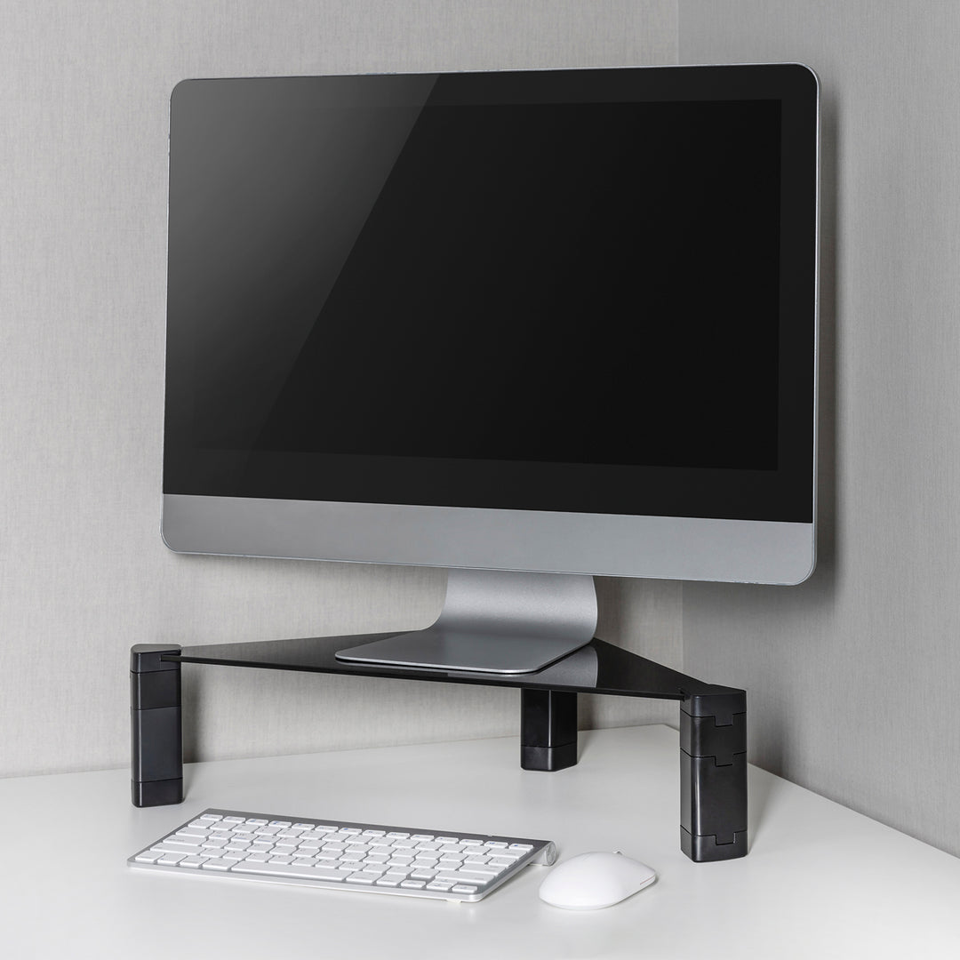Maclean MC-935 Supporto triangolare per monitorcon regolazione in altezza fino a 20 kg Alzacomputer Rialzo Superficie vetro temperato