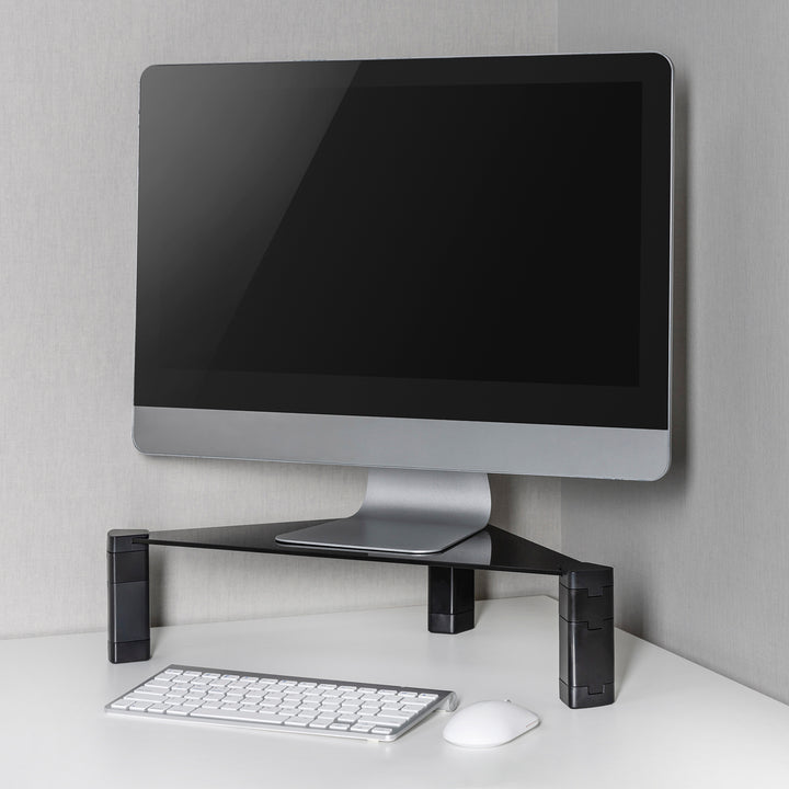 Maclean MC-935 Supporto triangolare per monitorcon regolazione in altezza fino a 20 kg Alzacomputer Rialzo Superficie vetro temperato