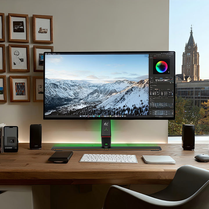 NanoRS RS167 Supporto Gaming  per monitor, Regolabile in altezza, RGB LED, 32-55", max VESA 400x400, max. 40kg, Free-standing