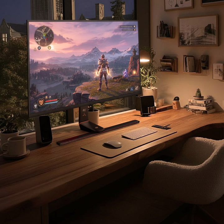 NanoRS RS167 Supporto Gaming  per monitor, Regolabile in altezza, RGB LED, 32-55", max VESA 400x400, max. 40kg, Free-standing