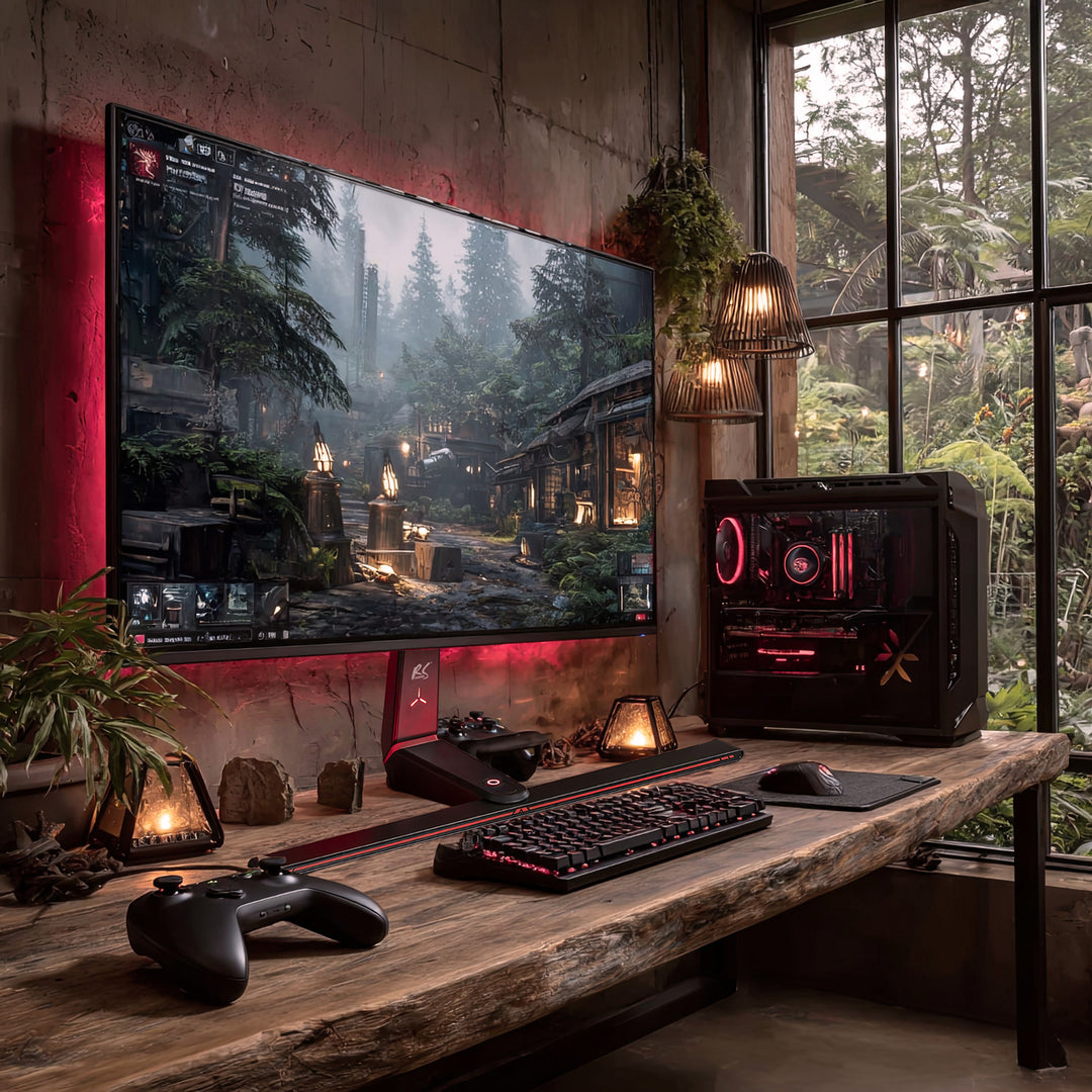 NanoRS RS167 Supporto Gaming  per monitor, Regolabile in altezza, RGB LED, 32-55", max VESA 400x400, max. 40kg, Free-standing