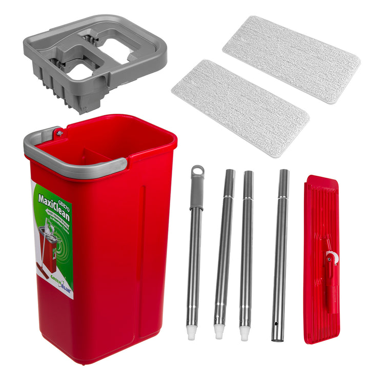 GreenBlue Set mop piatto MaxiClean con secchio di pulizia 2 in 1 Set mop da 5,7 l tergipavimento pulisci mop sistema di pulizia testa del mocio ruotabile a 360° (set mop piatto e secchio + 2x panni di ricambio)