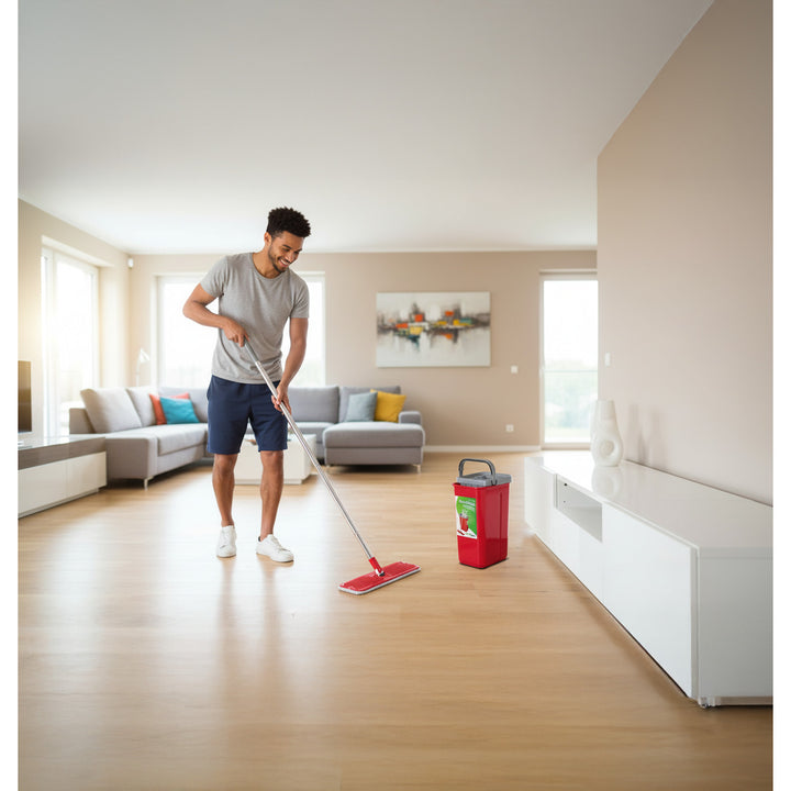 GreenBlue Set mop piatto MaxiClean con secchio di pulizia 2 in 1 Set mop da 5,7 l tergipavimento pulisci mop sistema di pulizia testa del mocio ruotabile a 360° (set mop piatto e secchio + 2x panni di ricambio)