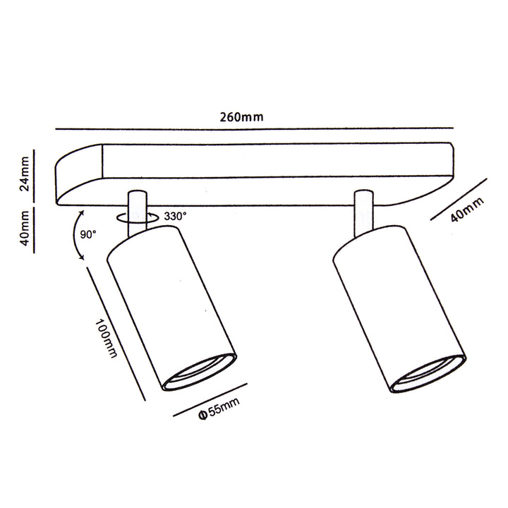 Maclean MCE452 B Lampada da soffitto/parete , spot, mobile, alluminio, 2xGU10, 55x100mm, nero opaco,