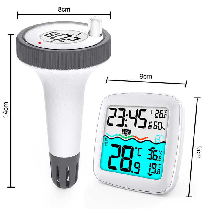 GreenBlue GB216 Termometro per piscina con  Stazione meteo Termometro digitale radio per piscina Termometro galleggiante per piscina SPA Funzione orologio radio DCF