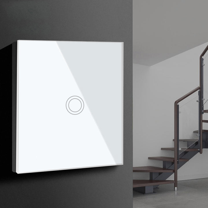 Maclean MCE710W Interruttore singolo retroilluminazione a LED Touch in vetro  Interuttore a croce per le Scale Montascale Bianco con il pulsante rotondo