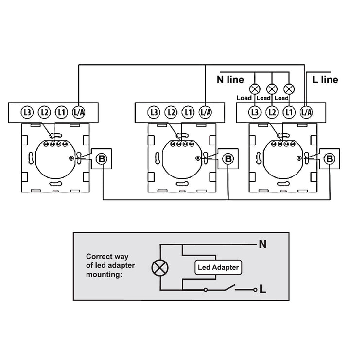 Maclean MCE710W Interruttore singolo retroilluminazione a LED Touch in vetro  Interuttore a croce per le Scale Montascale Bianco con il pulsante rotondo