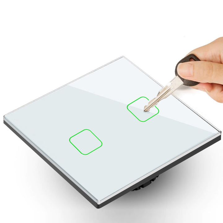 Maclean  MCE716W Interruttore Touch, singolo, compatibile con SMART, Tuya APP, vetro, bianco con illuminazione a pulsante singolo  quadrato, 86x86 mm