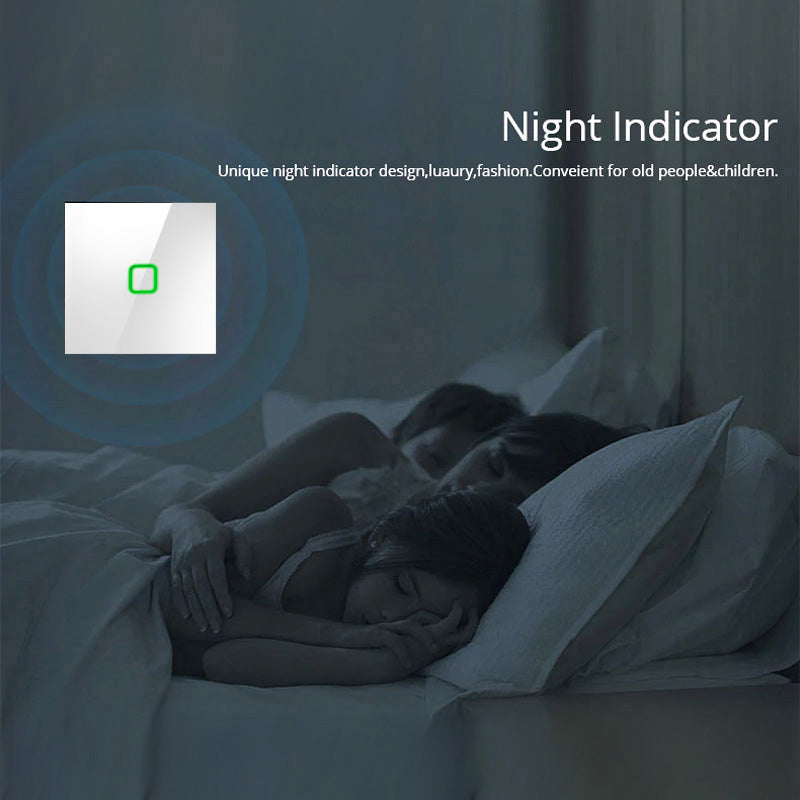 Maclean  MCE716W Interruttore Touch, singolo, compatibile con SMART, Tuya APP, vetro, bianco con illuminazione a pulsante singolo  quadrato, 86x86 mm