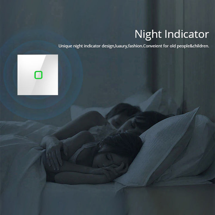Maclean  MCE716W Interruttore Touch, singolo, compatibile con SMART, Tuya APP, vetro, bianco con illuminazione a pulsante singolo  quadrato, 86x86 mm