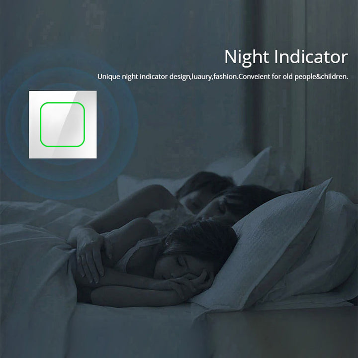 Maclean MCE717W Interruttore Touch doppio, SMART, compatibile con Tuya APP, vetro, bianco con illuminazione a pulsante doppio quadrato, 86x86 mm,